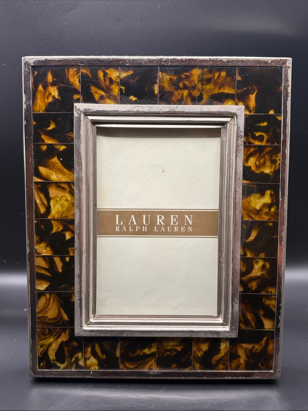 Lauren Ralph Lauren Vintage Silver Plated  Tortoiseshell Motif Picture Frame